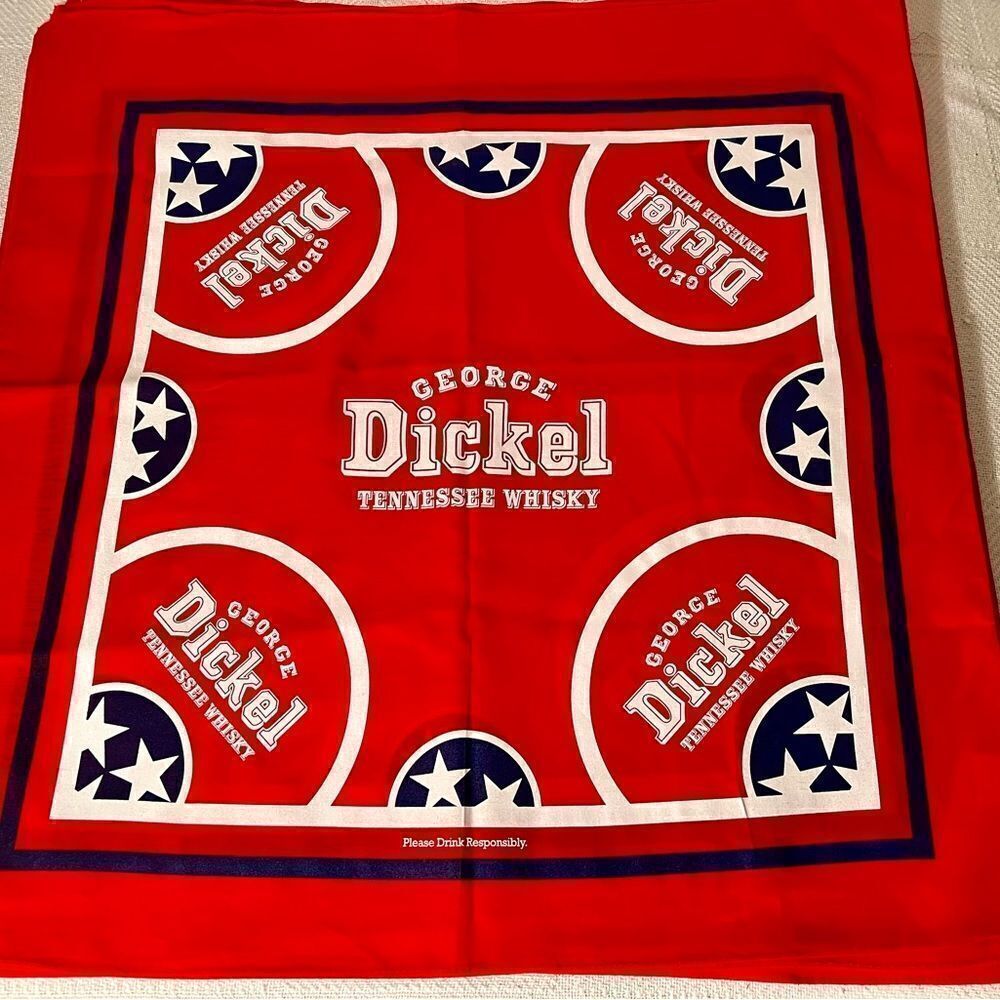 Vtg NOS Red/White/Blue George Dickel Tennessee Whiskey Promo Bandana 22”Made USA